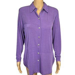 Lori of California By‎ Am Casuals Womens S Purple Button Up Stretch Blouse Shirt